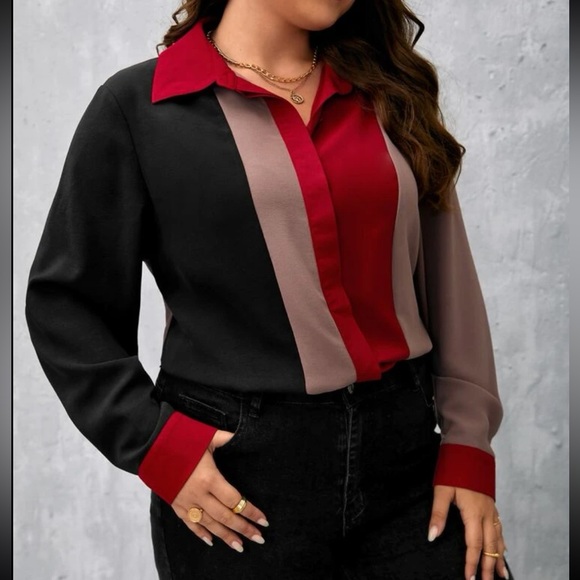 Plus Size Color Block Button Down Top Shirt - Picture 3 of 5
